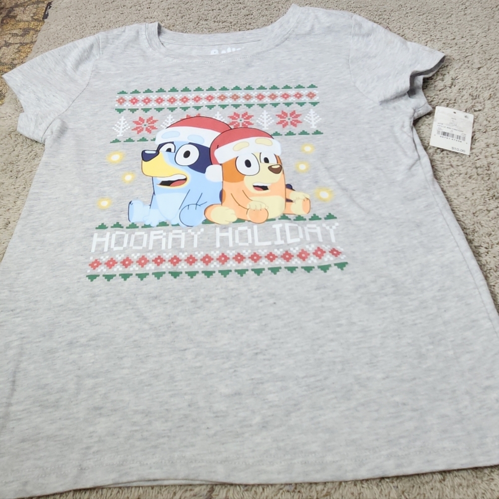 Girls' Bluey Holiday Short Sleeve Graphic T-Shirt - Heather Gray L - Picture 4 of 11